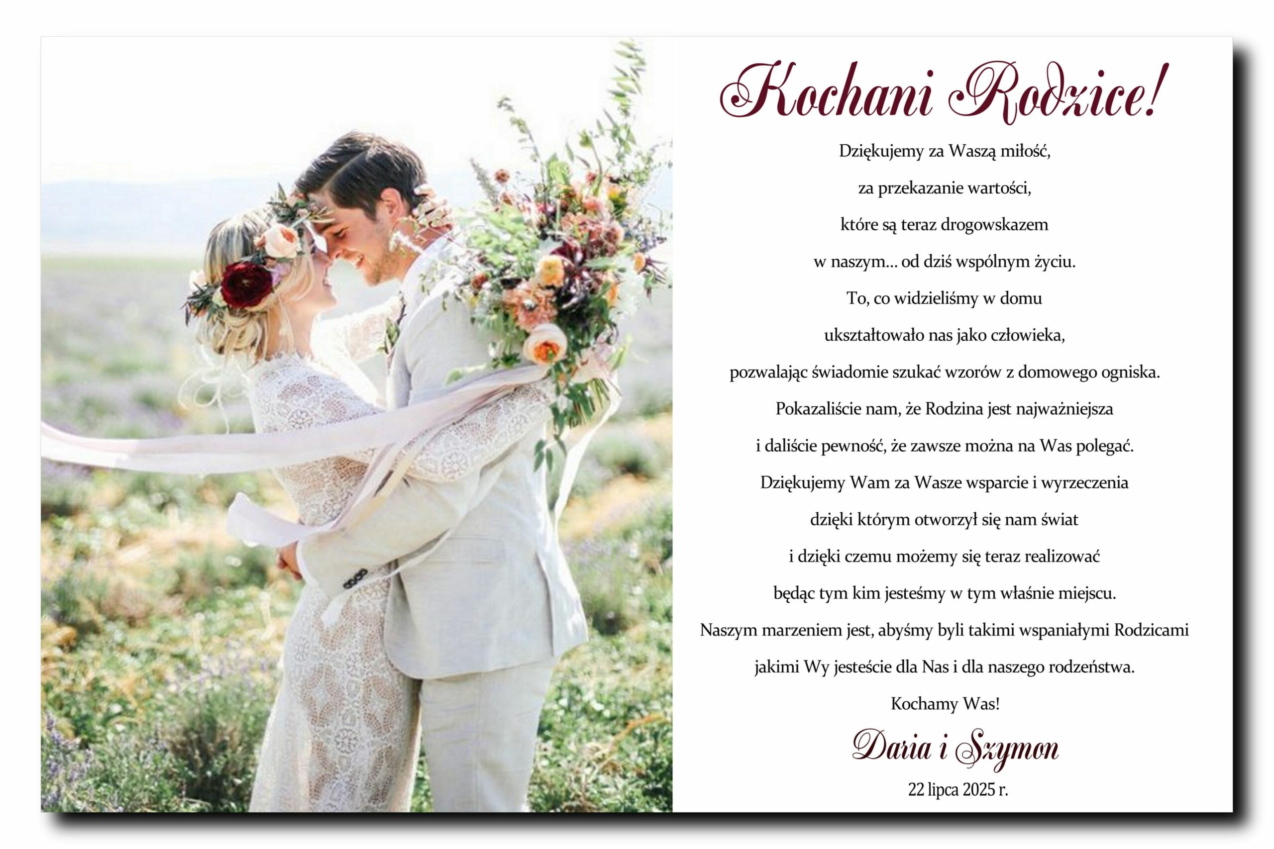 Prezent dla rodziców mamy taty na ślub podziękowanie