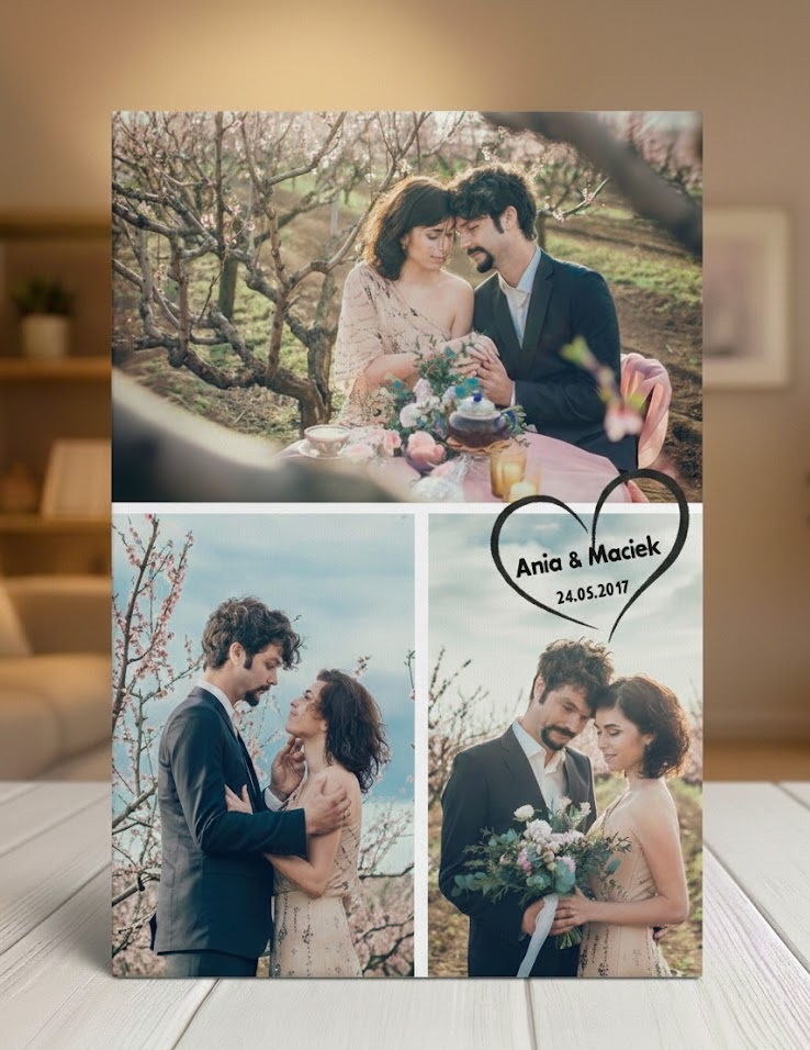 Prezent na walentynki obraz kolaż z 3 zdjęć