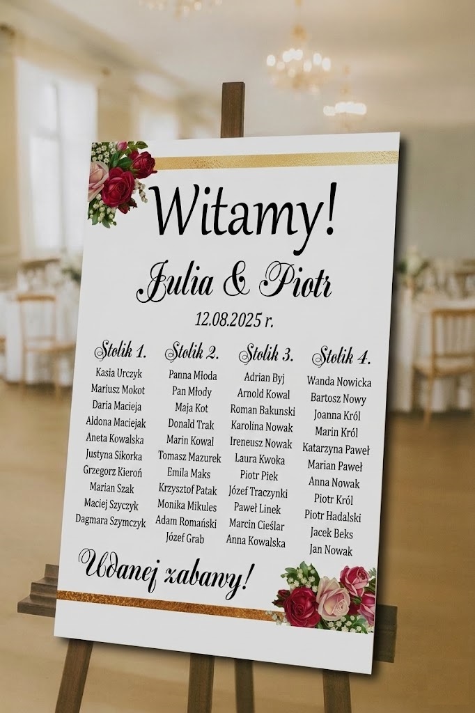 Obraz plan stołów na ślub wesele z listą gości personalizowany