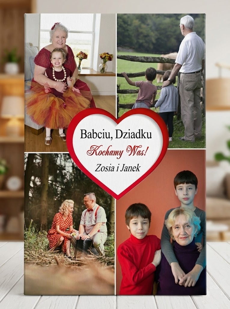 Prezent ze zdjęciem na dzień babci i dziadka - kolaż SERCE ze zdjęć