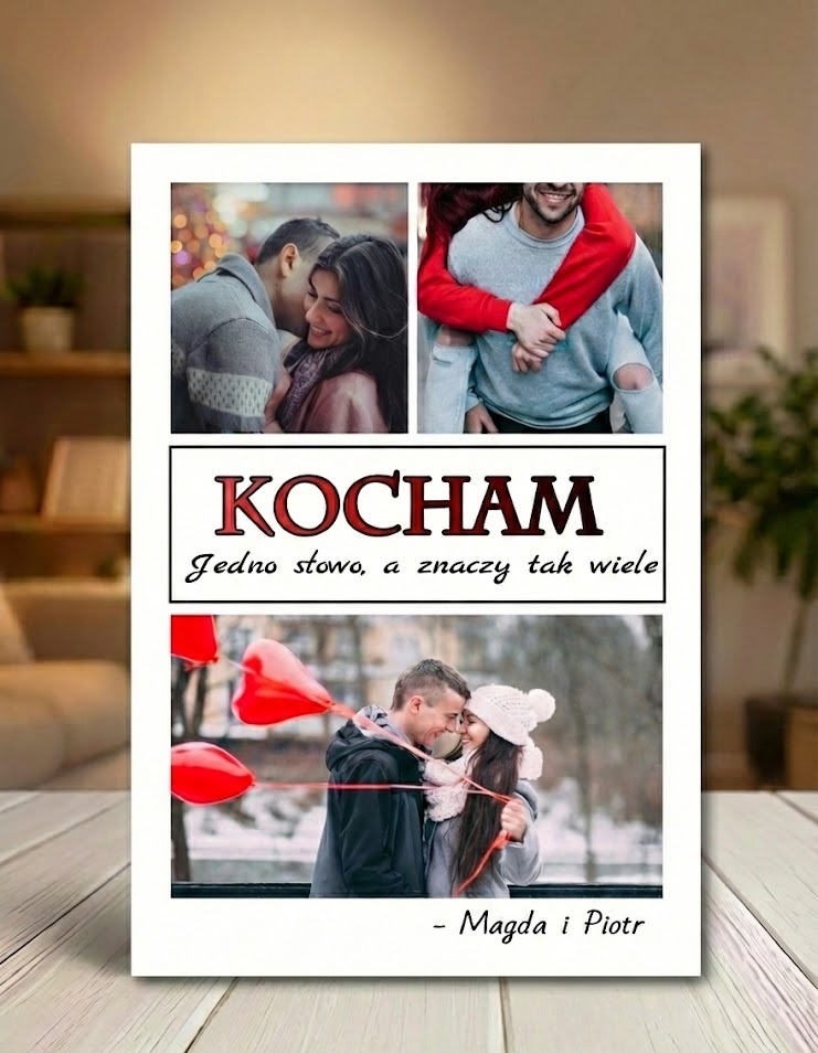 Prezent na walentynki obraz kolaż ze zdjęć z dedykacją