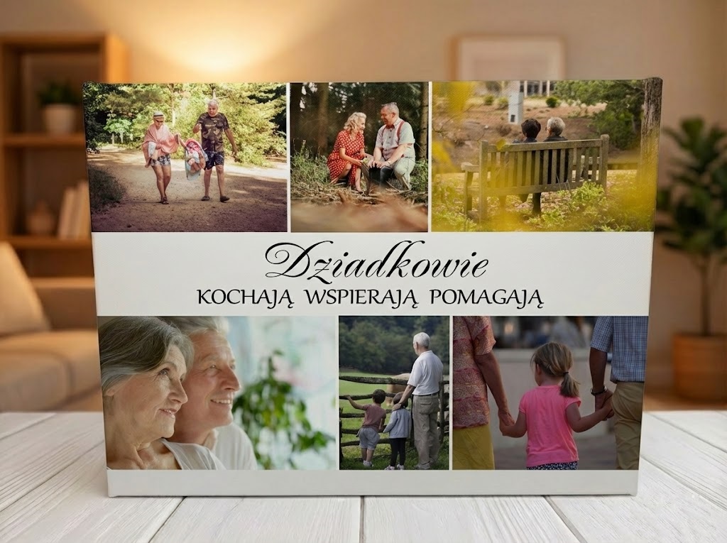 Prezent dla Babci i Dziadka: Obraz na Płótnie i Kolaż z 6 zdjęć