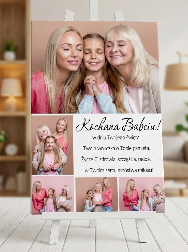 Foto obraz prezent na dzień babci - kolaż z 5 zdjęć z życzeniami