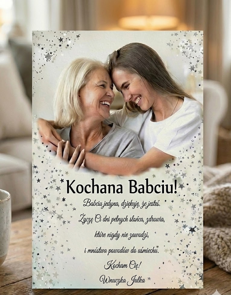Prezent obraz ze zdjęciem i życzeniami na dzień babci i dziadka
