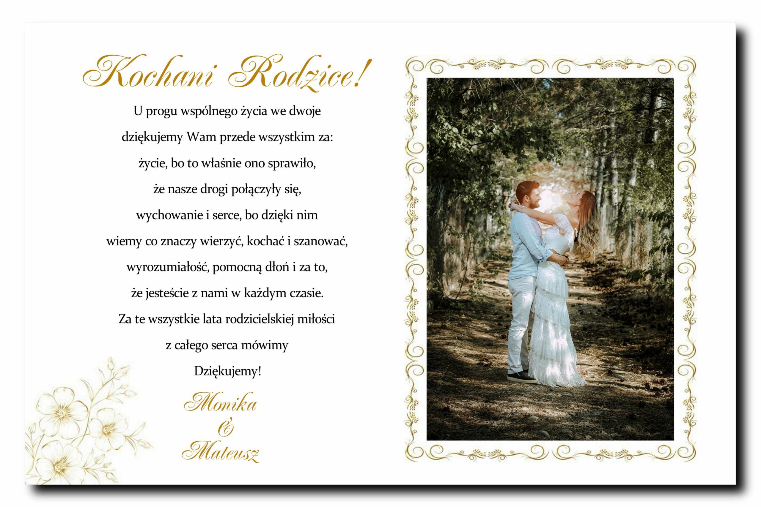 Podziękowanie podziękowania obraz ze zdjęciem dla rodziców
