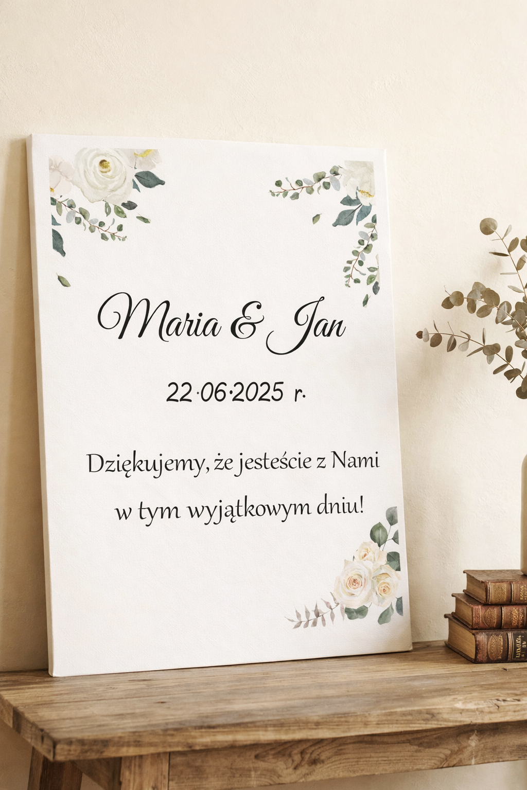 Obraz tablica powitalna BIAŁE KWIATY z personalizacją obraz