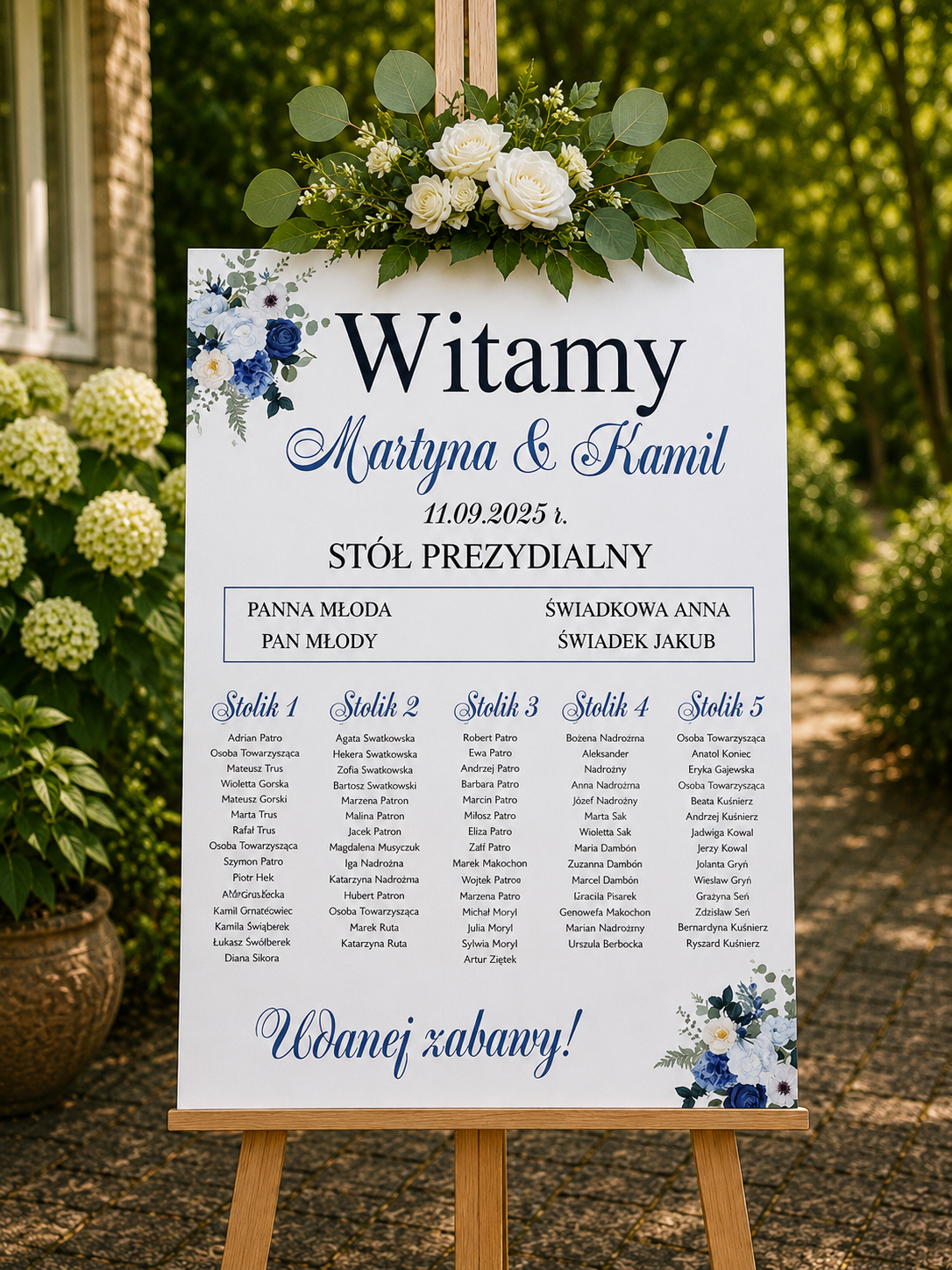 Tablica powitalna na ślub wesele niebieskie kwiaty