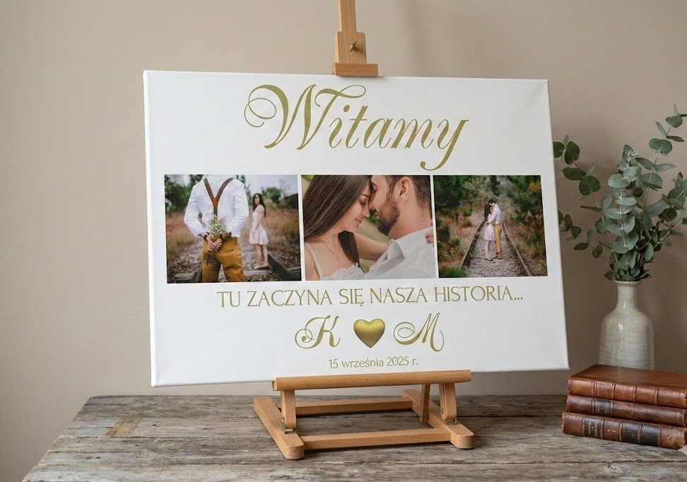 Tablica Powitalna Kolaż 3 Zdjęć na Wesele