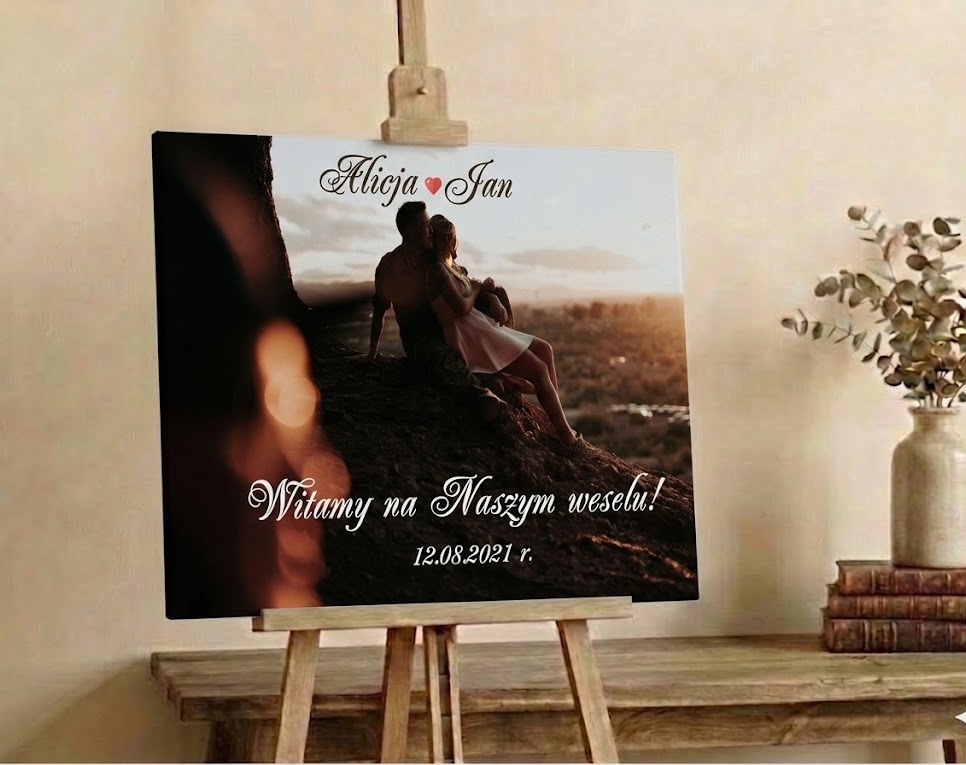 Tablica powitalna na wesele ślub z własnym zdjęciem obraz personalizowany