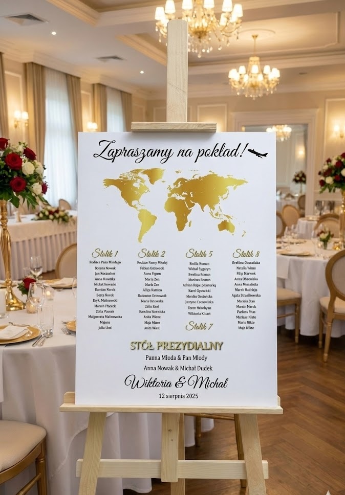 Plan Stołów Weselnych Mapa Świata tablica z Motywem Podróży