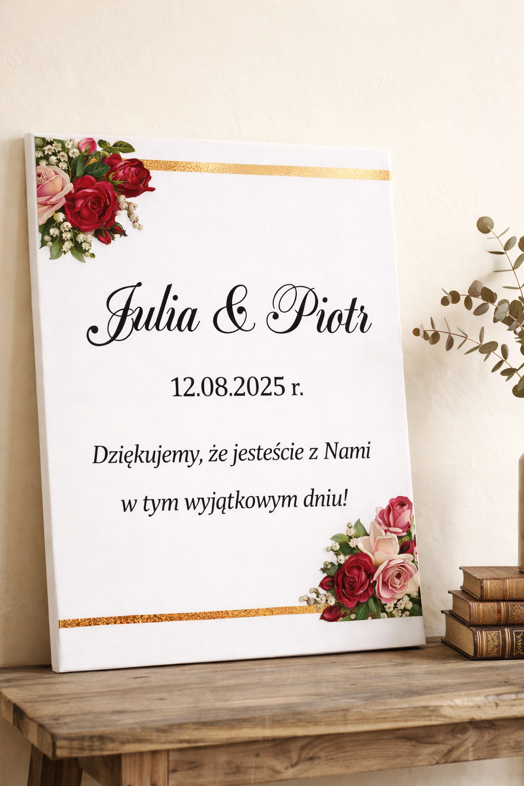 Tablica powitalna z personalizacją na wesele ślub CZERWONE KWIATY