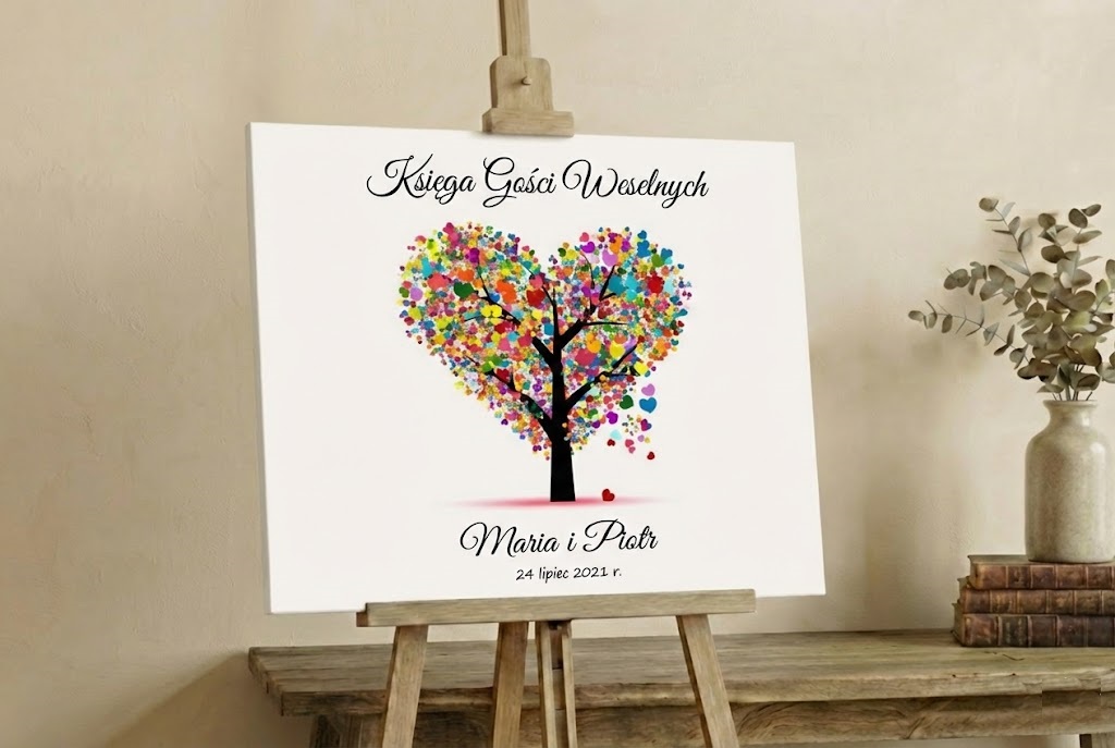 Obraz księga gości kolorowe drzewo na podpisy odciski