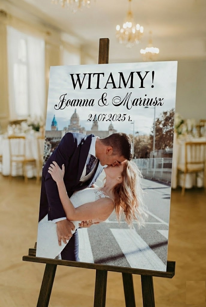 Tablica Powitalna Weselna ze Zdjęciem obraz na płótnie