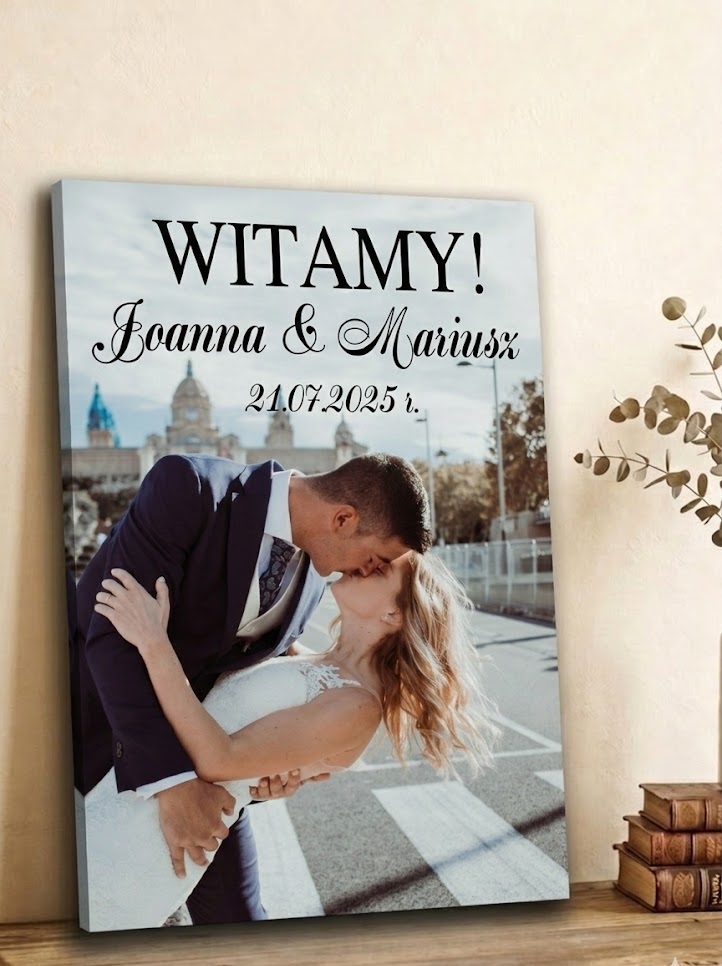 Tablica Powitalna Weselna ze Zdjęciem obraz na płótnie