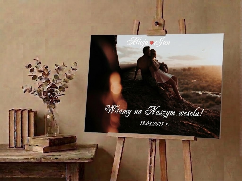 Tablica powitalna na wesele ślub z własnym zdjęciem obraz personalizowany