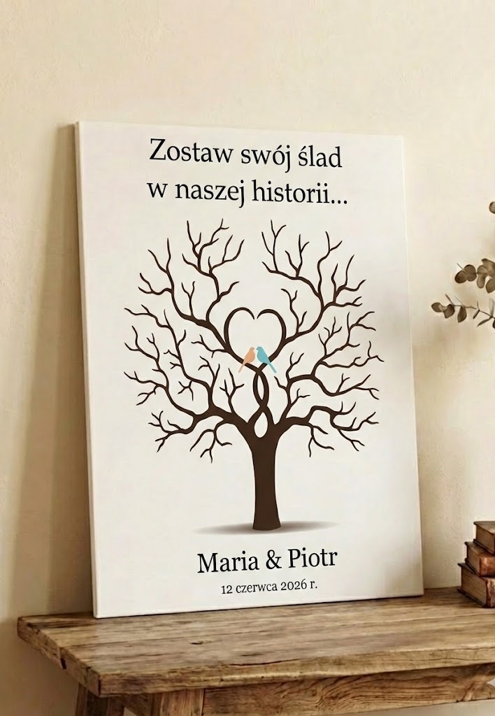 Obraz księga gości ślubna drzewo na podpisy odciski personalizacja