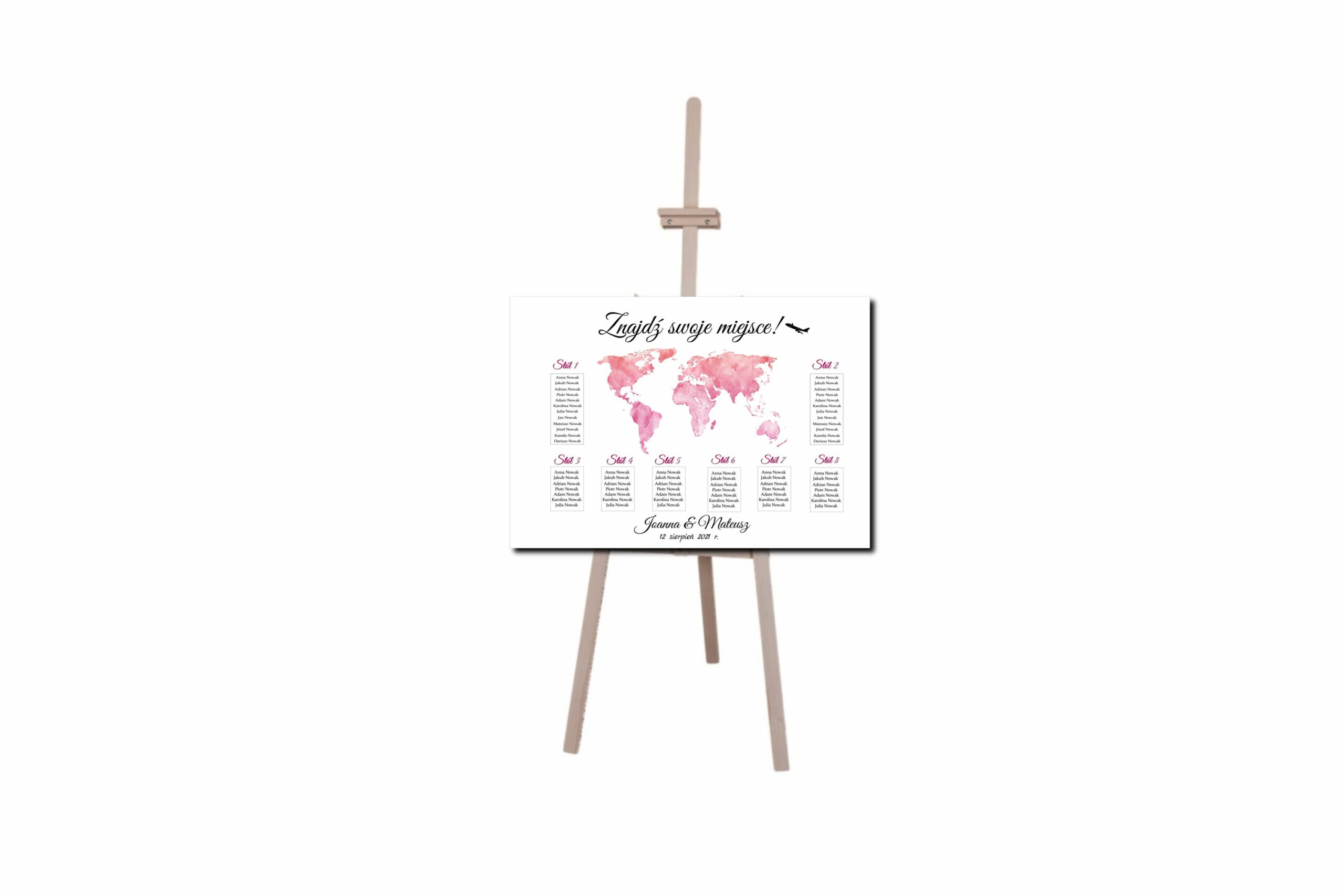 Tablica plan stołów gości na wesele mapa świata obraz