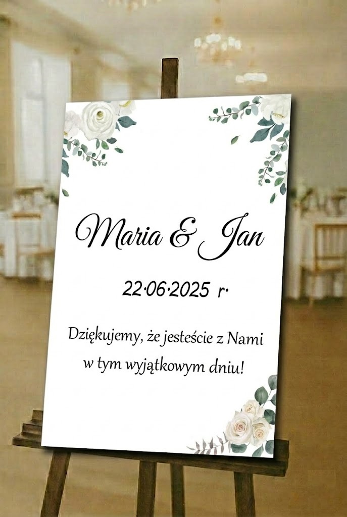 Obraz tablica powitalna BIAŁE KWIATY z personalizacją obraz