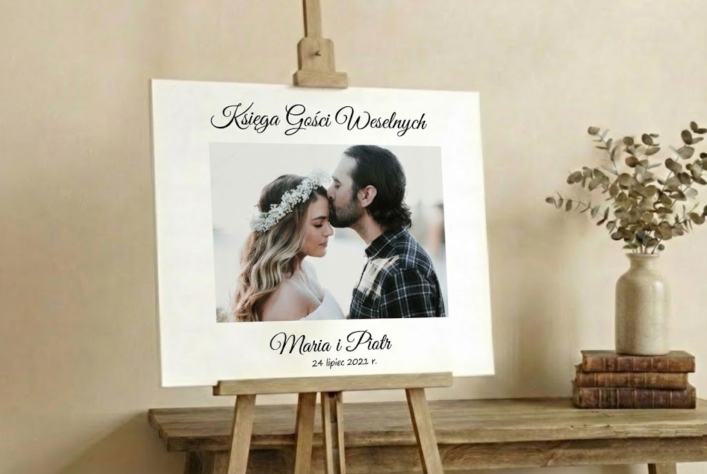 Obraz na ślub jako księga gości weselnych wzór z Twoim zdjęciem