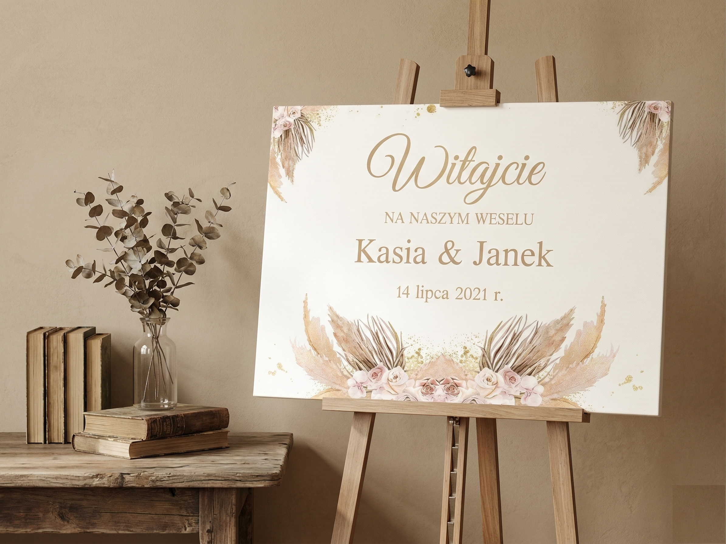 Tablica powitalna BOHO na ślub wesele personalizowana obraz na płótnie