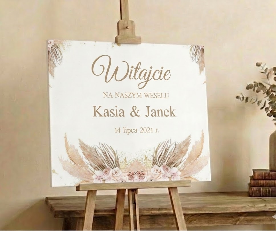 Tablica powitalna BOHO na ślub wesele personalizowana obraz na płótnie