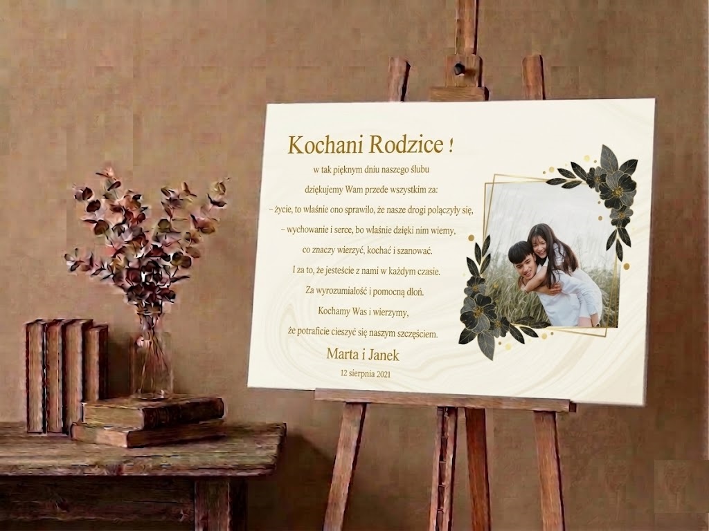 Prezent Obraz Podziękowania dla Rodziców na Ślub Wesele