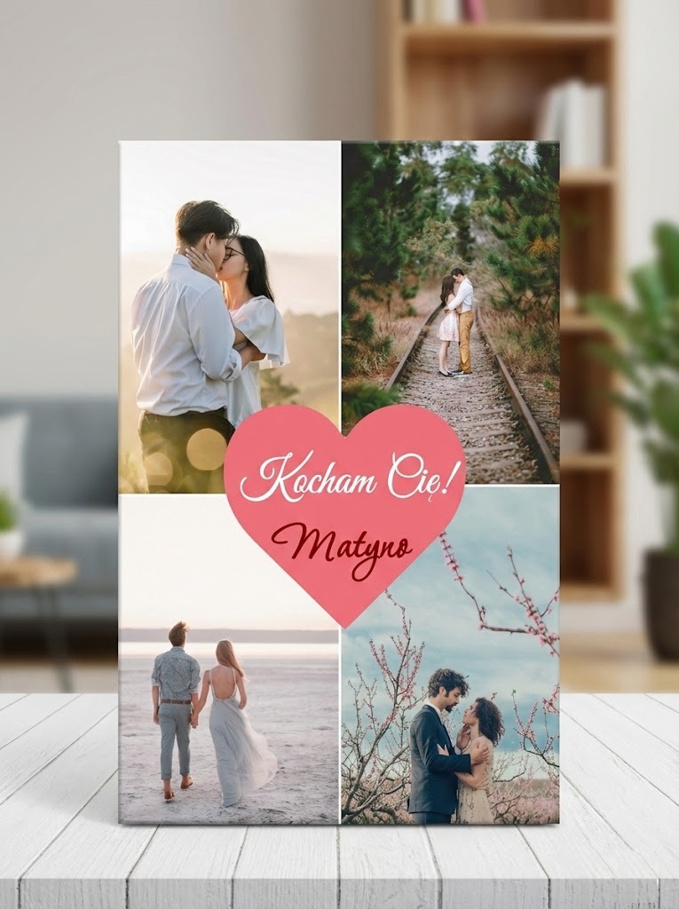Obraz kolaż z 4 zdjęć z sercem dedykacją na walentynki