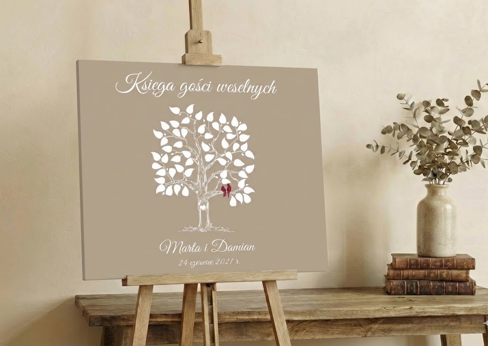 Księga gości obraz białe drzewo z personalizacją