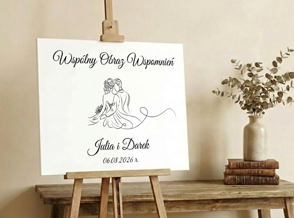 Księga gości obraz personalizowany para młoda na podpisy odciski