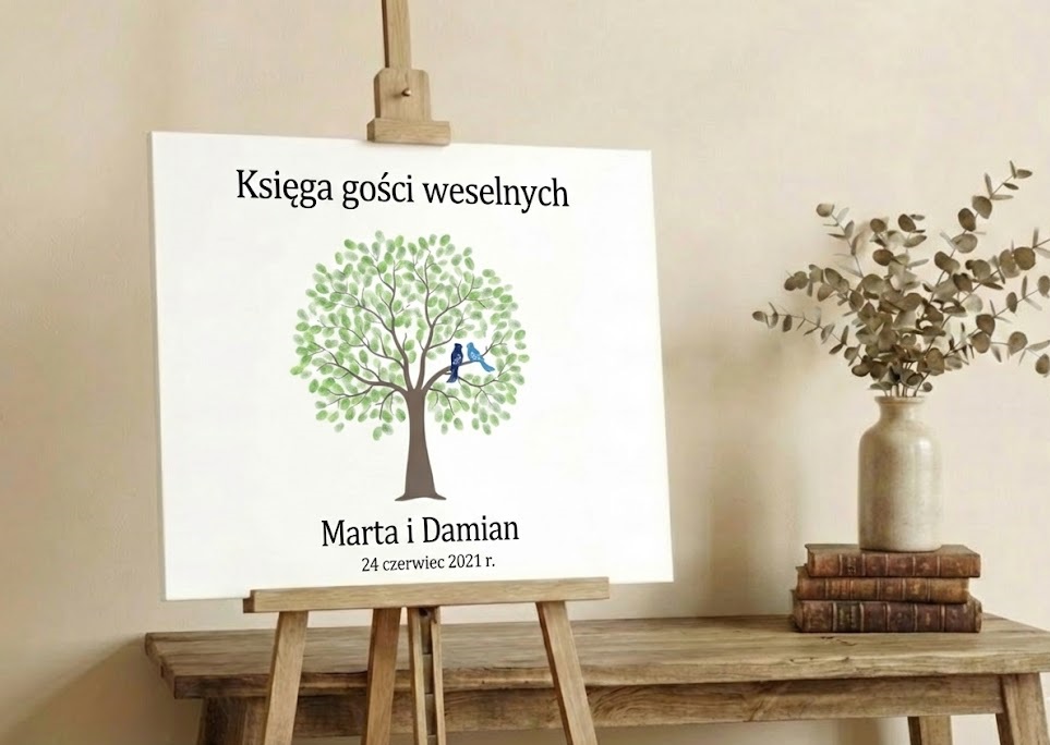 Księga Gości Drzewo z Kolorowymi Ptakami Obraz na Płótnie