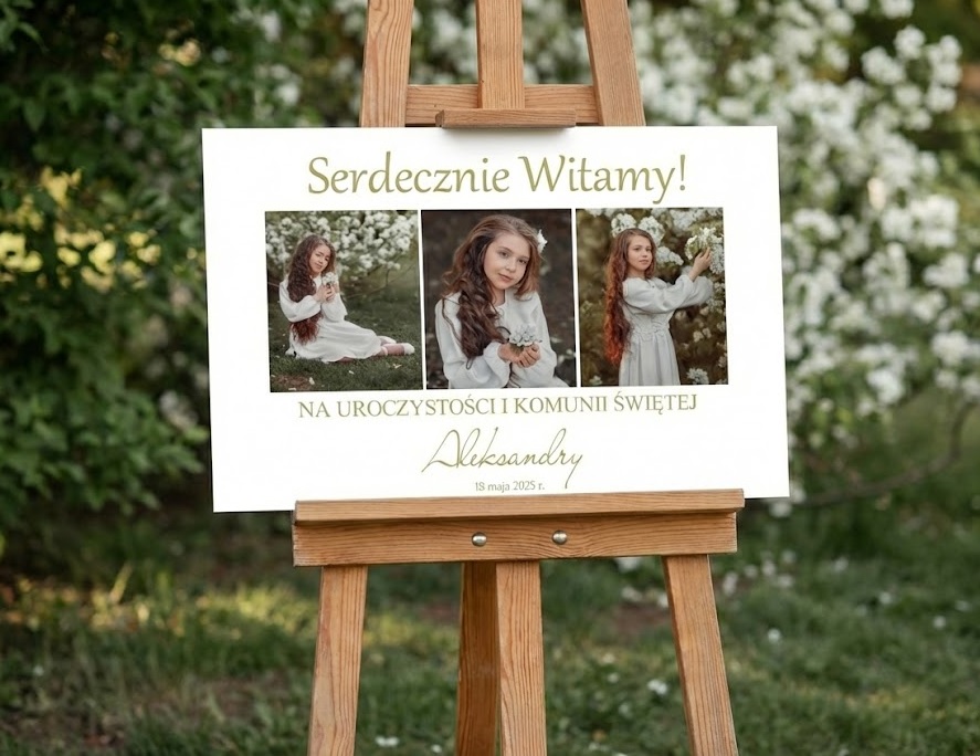 Dekoracja na komunię tablica kolaż z 3 zdjęć