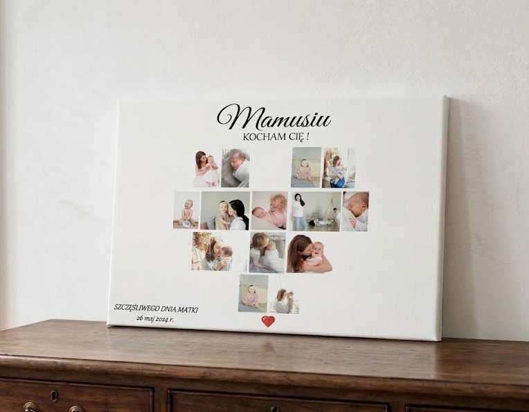 Obraz kolaż serce z 14 Zdjęć na dzień matki z dedykacją