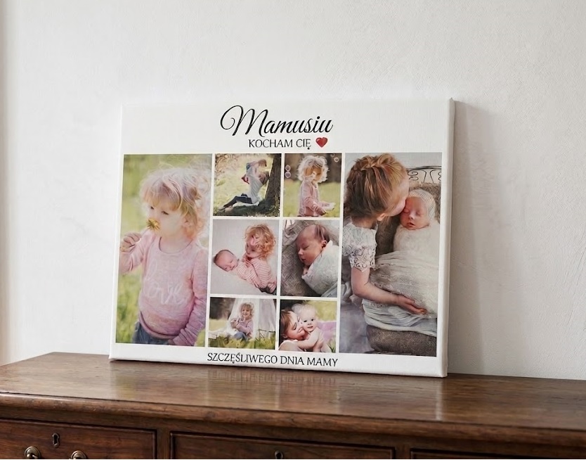 Obraz na Dzień Matki kolaż z 8 zdjęć z dedykacją