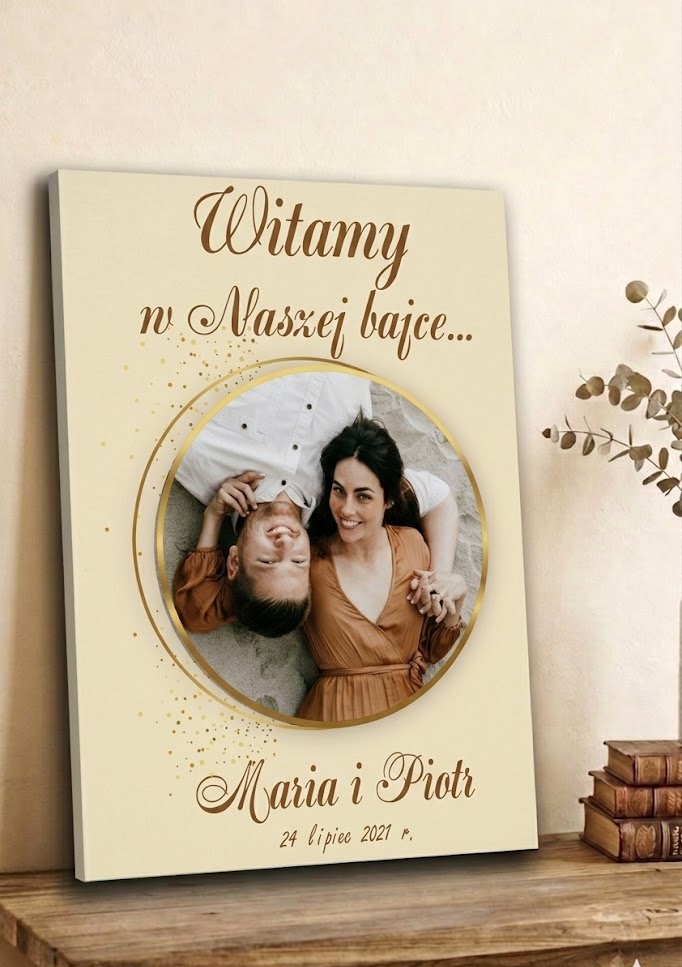 Tablica powitalna ślubna ze zdjęciem z własnym zdjęciem obraz