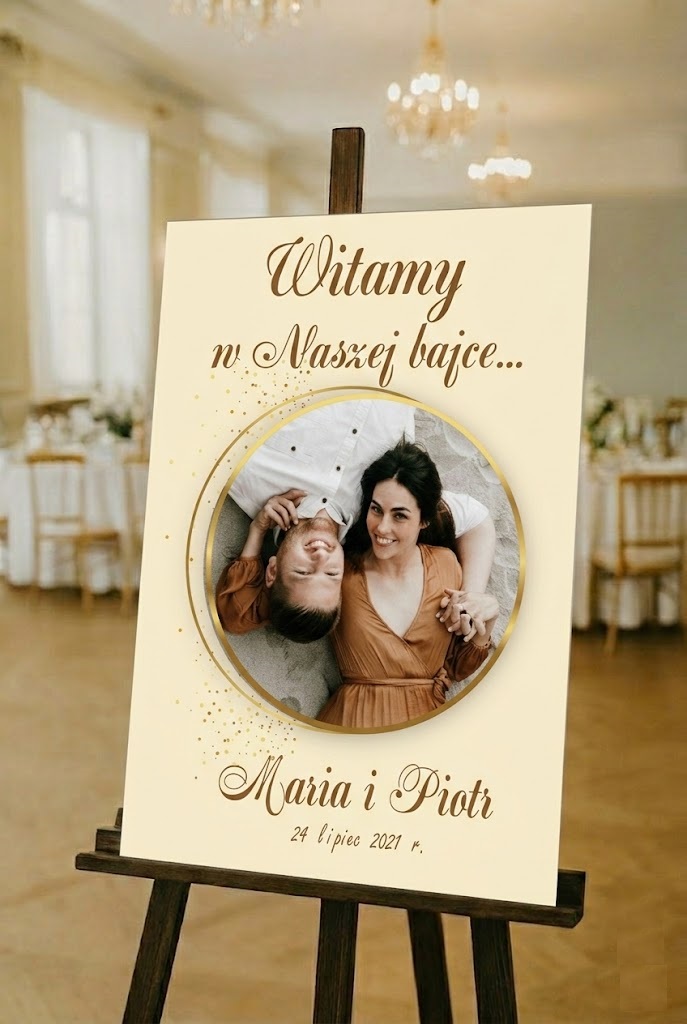 Tablica powitalna ślubna ze zdjęciem z własnym zdjęciem obraz