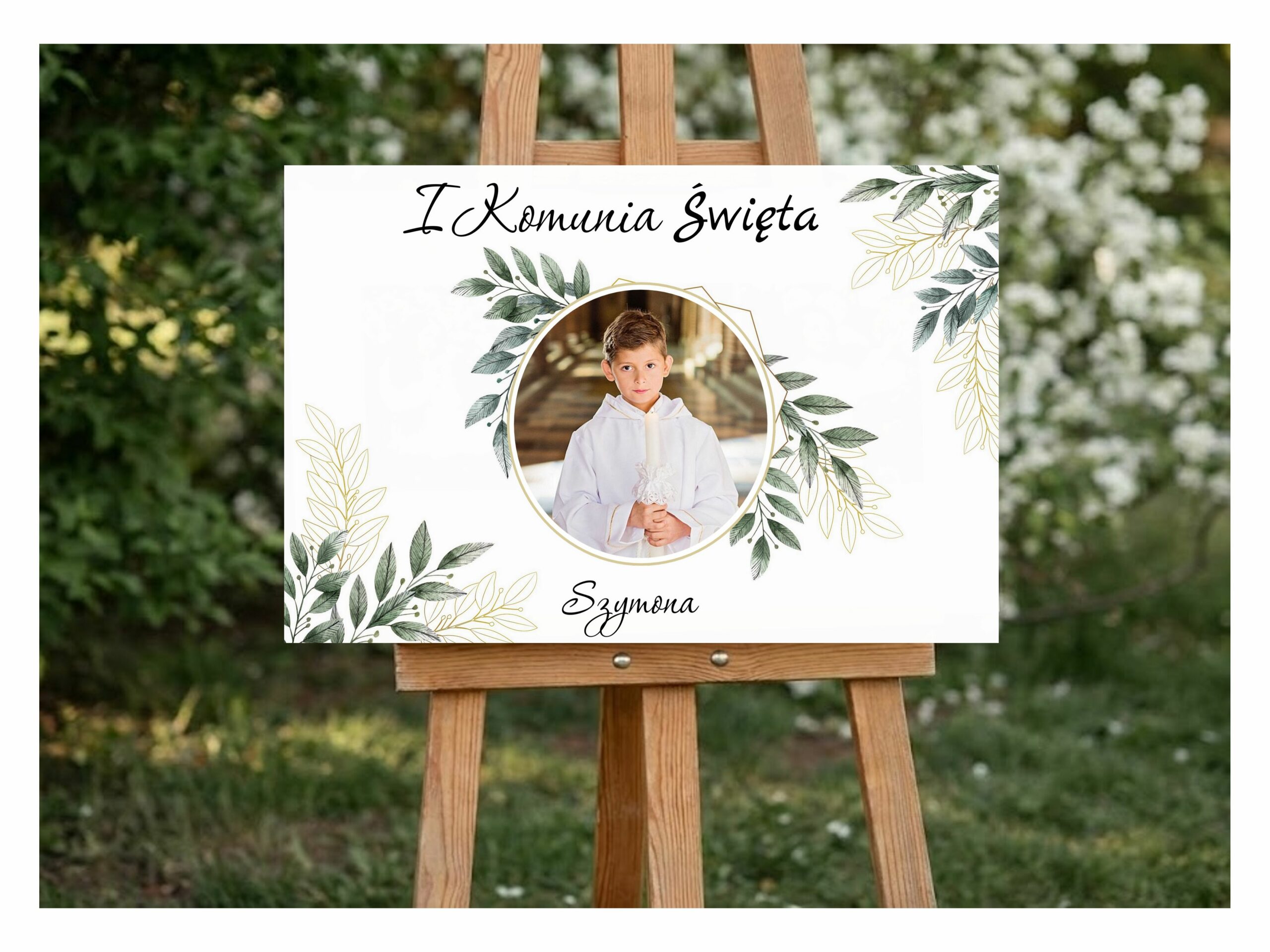 Obraz na pierwszą komunię dla chłopca tablica powitalna na komunię