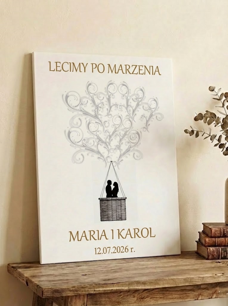 Obraz księga gości motyw podróżny balon z parą młodą na odciski podpisy