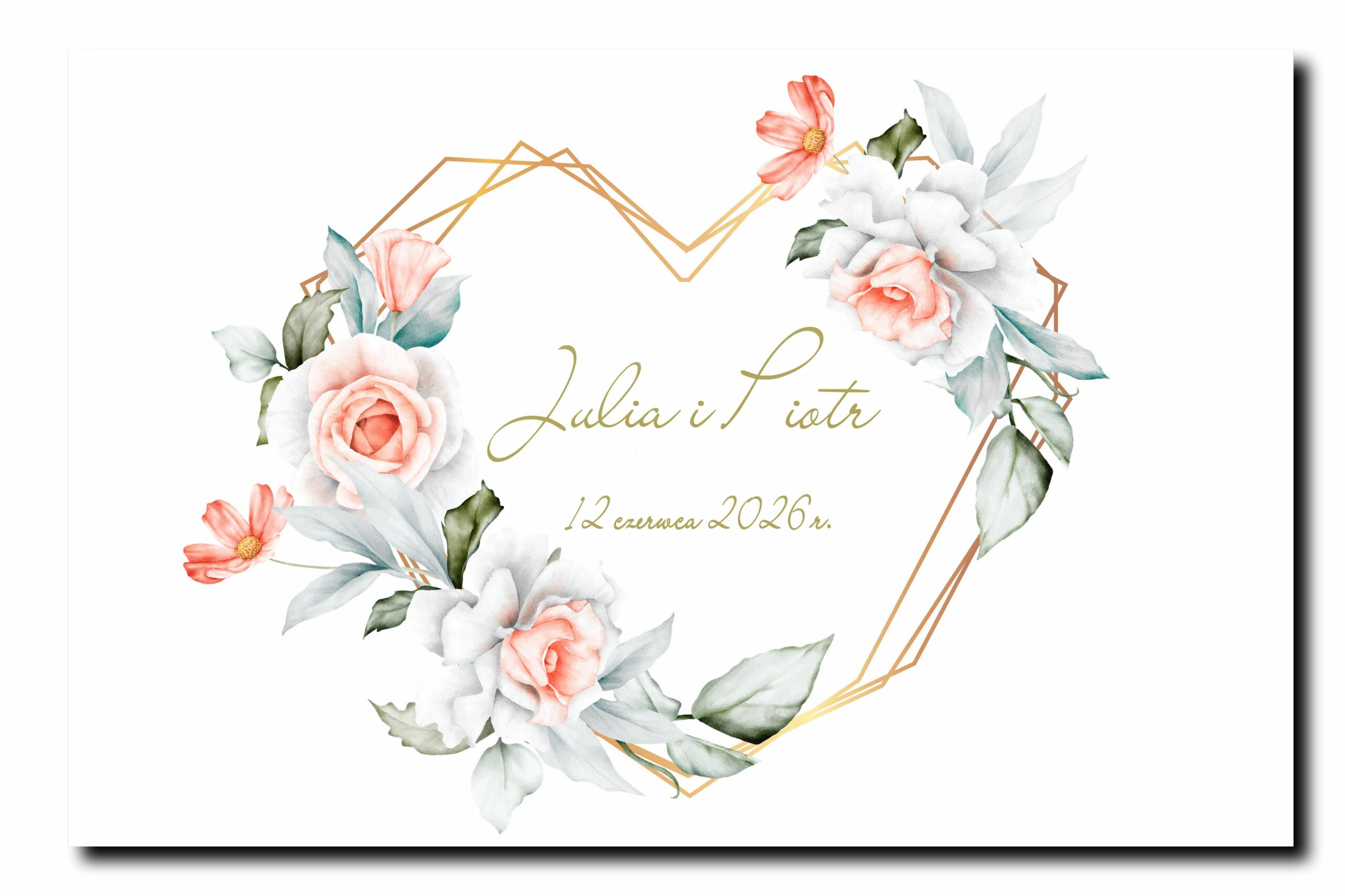 Tablica Powitalna weselna z personalizacją złote serce i róże