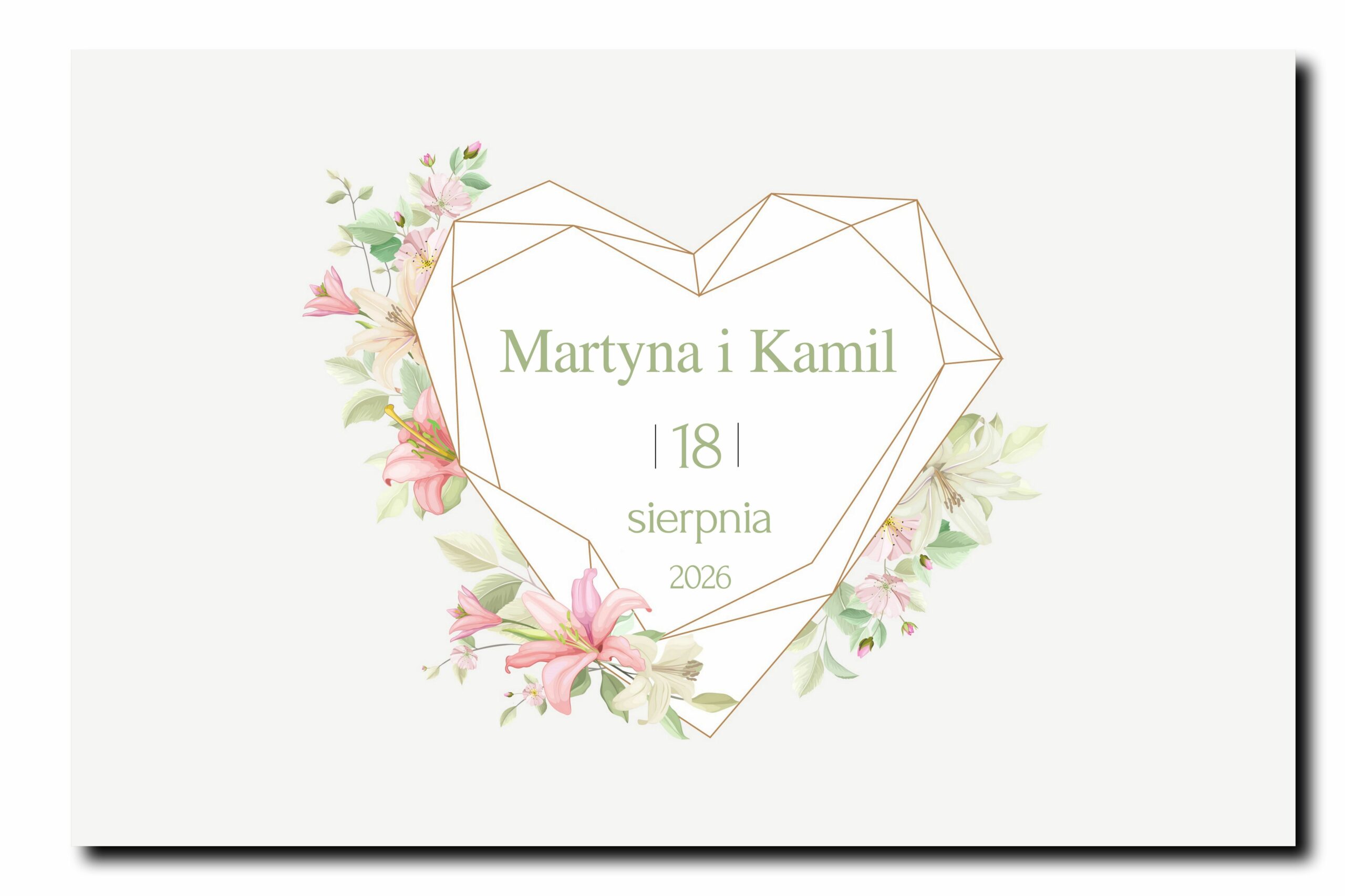 Tablica Powitalna na wesele SERCE Z KWIATAMI obraz personalizowany