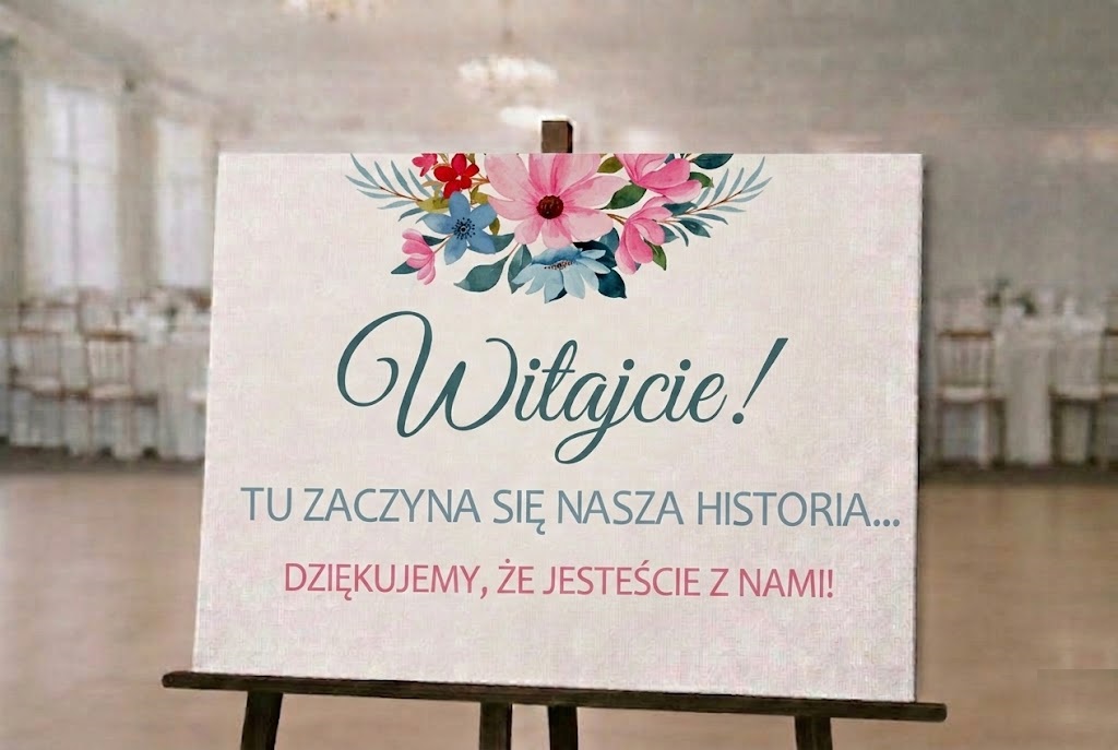 Obraz tablica powitalna kwiaty na ślub wesele personalizacja