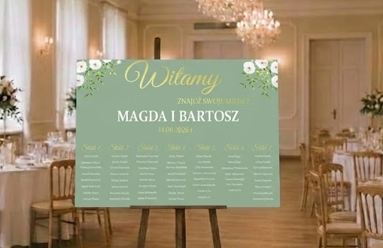 Plan stołów na ślub wesele z listą gości szałwiowy personalizowany