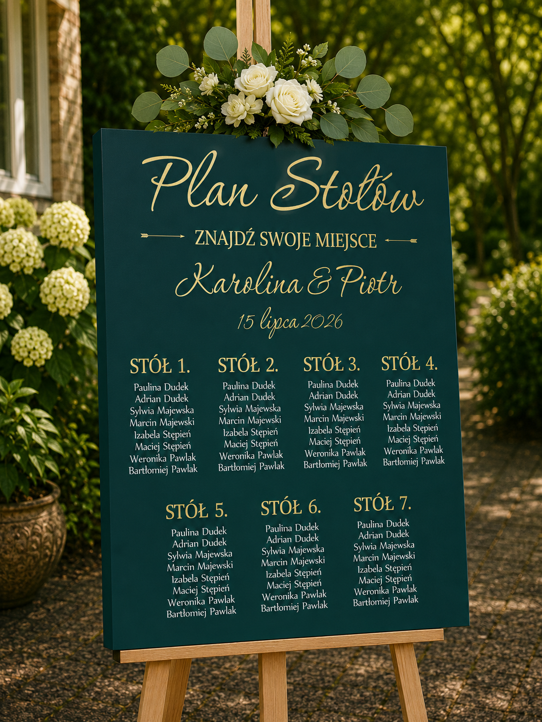 Tablica plan stołów butelkowa zieleń na ślub wesele obraz na płótnie