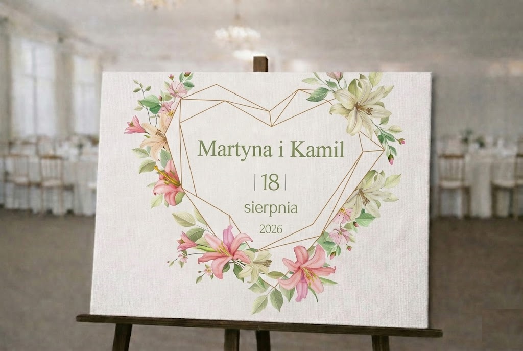 Tablica powitalna weselna Serce z Kwiatami