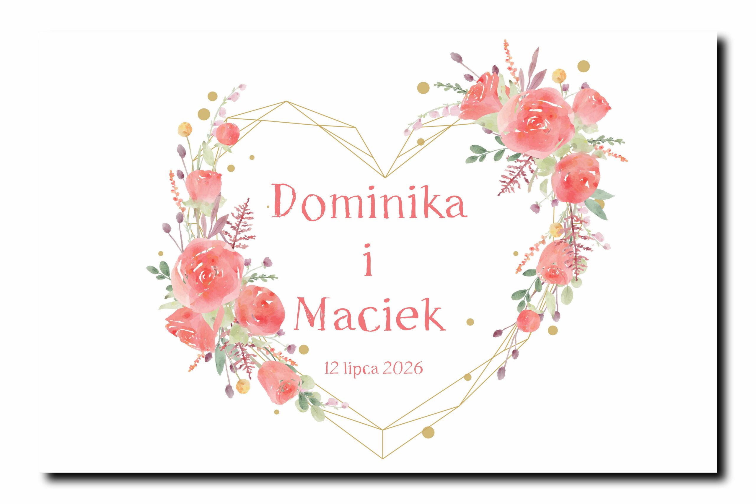 Tablica powitalna na ślub wesele z personalizacją różowe róże i serce obraz