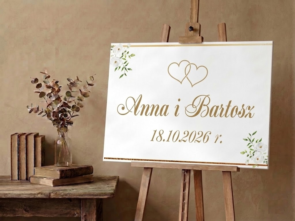 Obraz tablica powitalna na ślub wesele złote serca