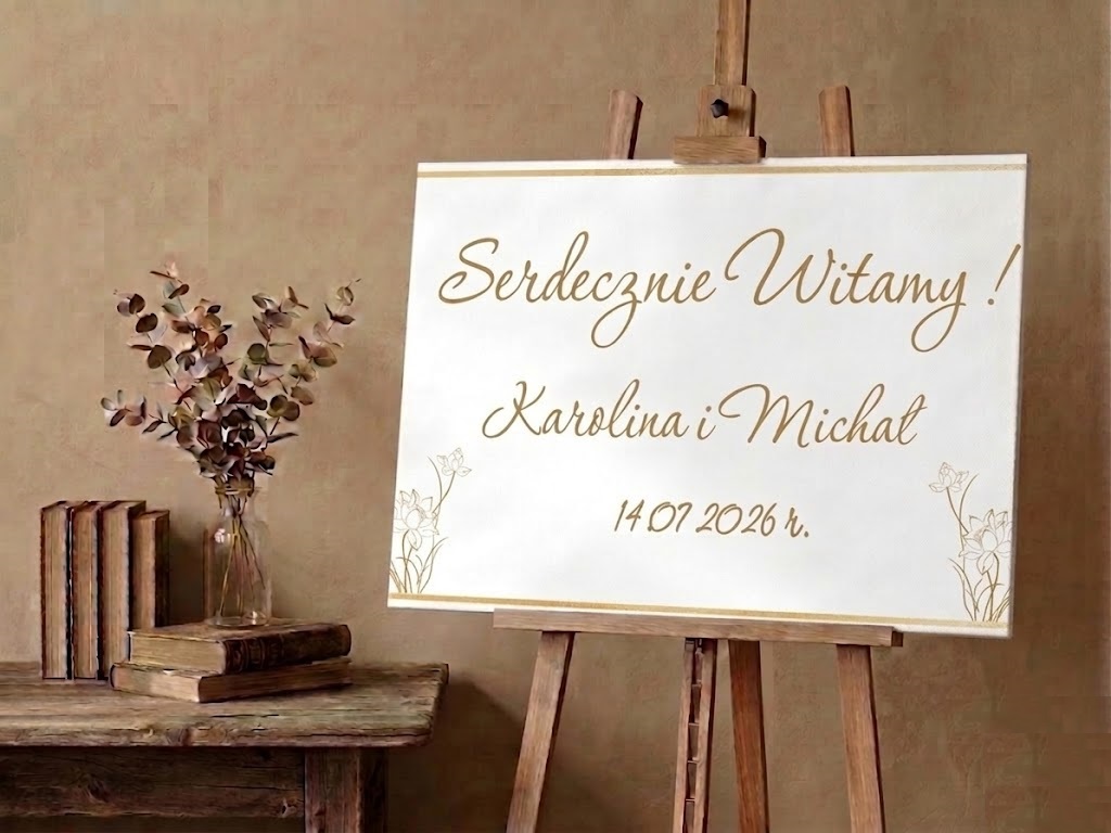 Tablica powitalna ślubna z napisami personalizowana