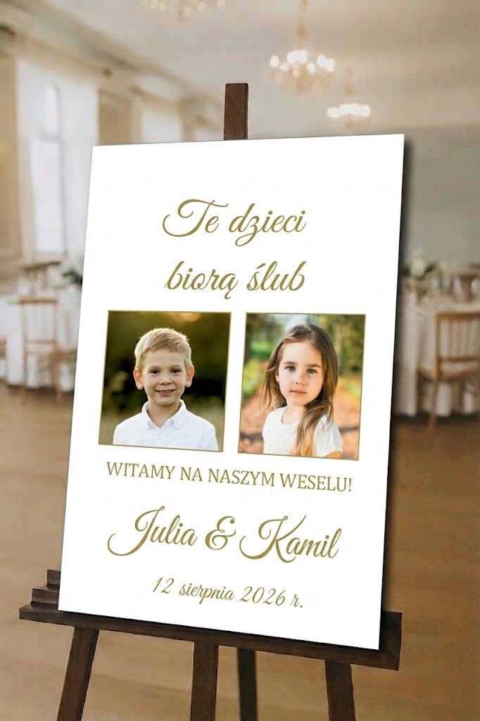 Obraz ze zdjęciem narzeczonych na ślub wesele tablica powitalna ze zdjęć