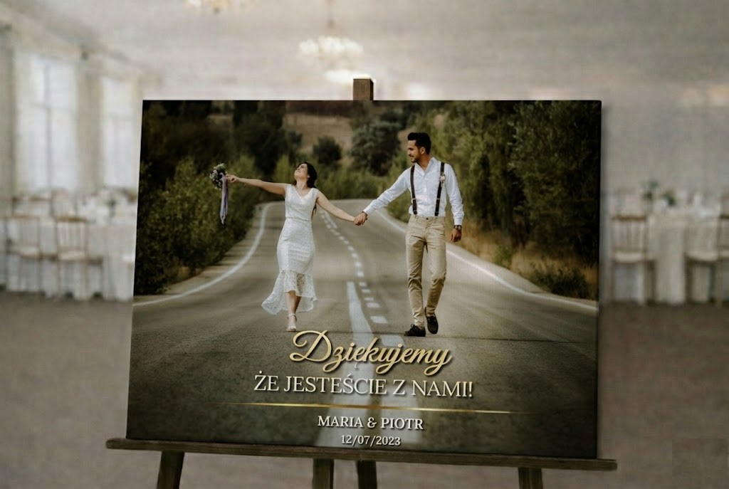 Obraz na wesele tablica powitalna ze zdjęciem i perosnalizacją